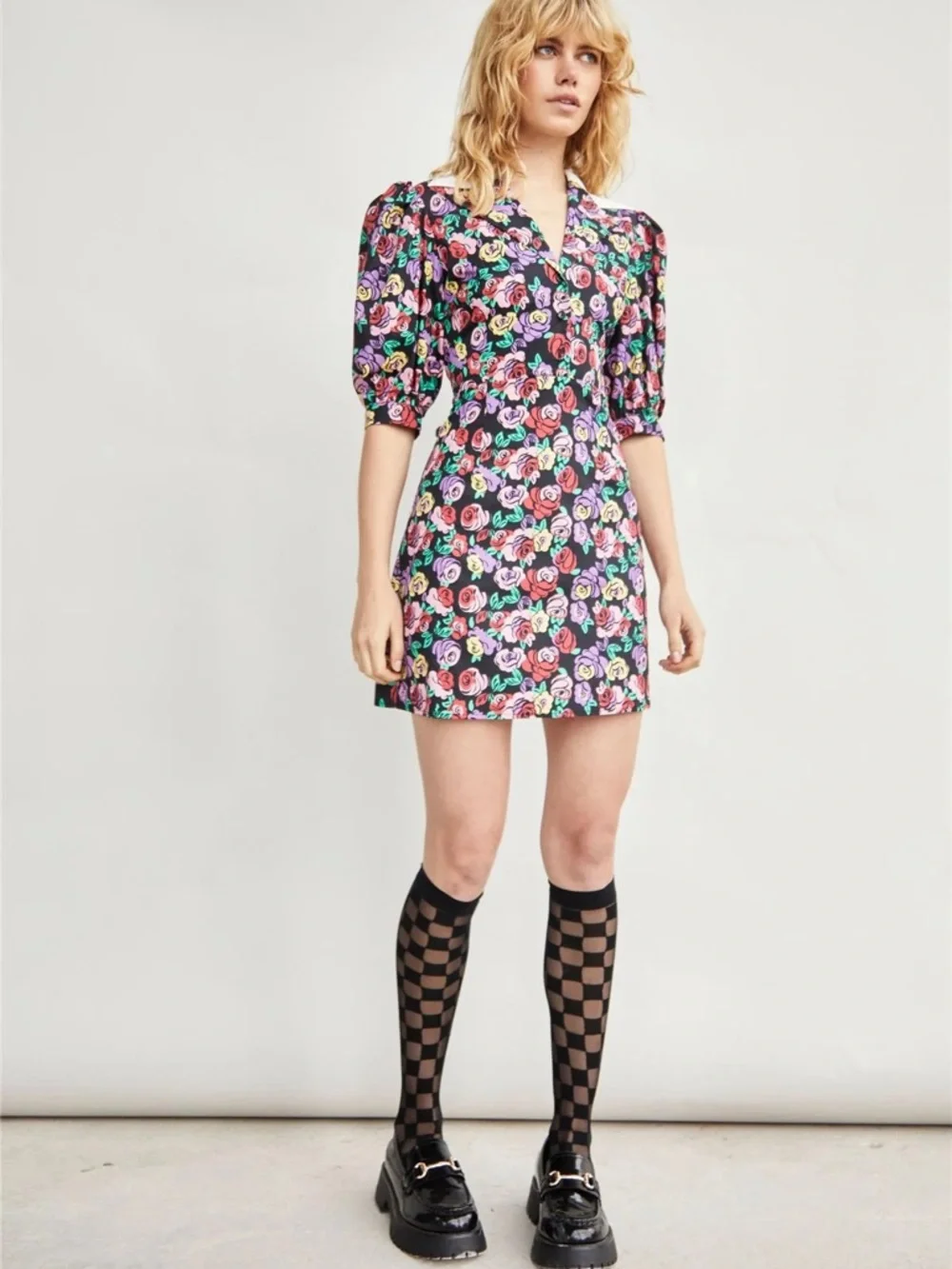 Glamorous mini floral multi color dress size 10 dark romantic